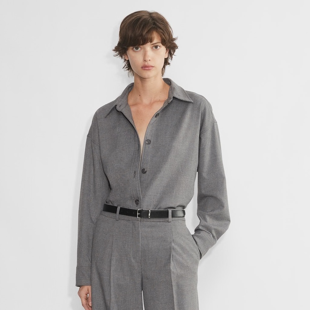 Aritzia Babaton Character Button Up Shirt in Size L Heather Dark Grey